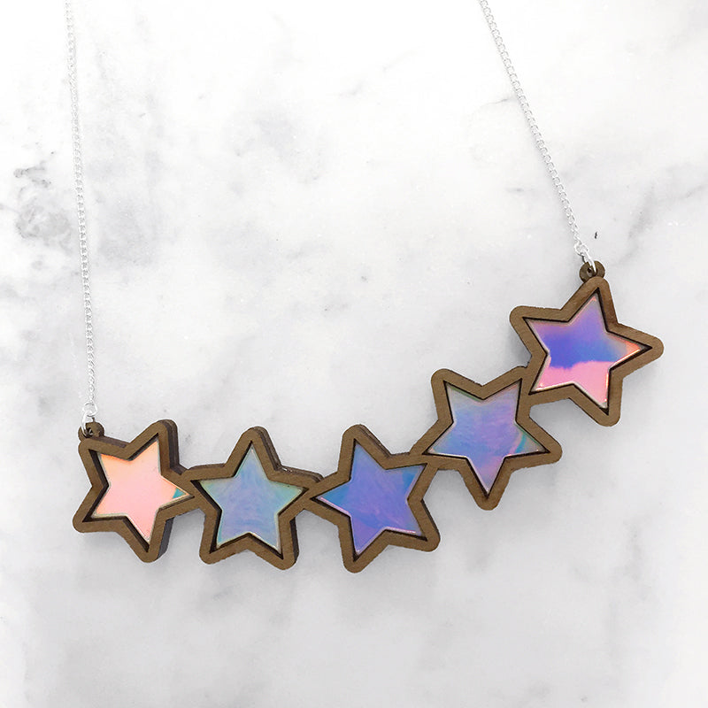 Five Iridescent Stars Bib Necklace