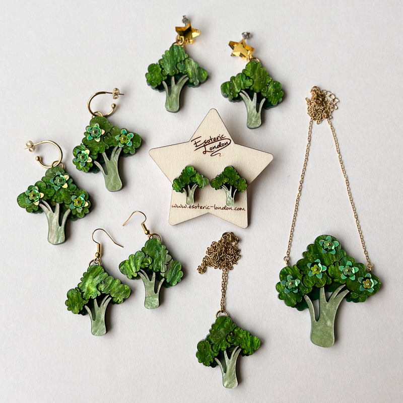 Embellished Broccoli Statement Dangle Earrings