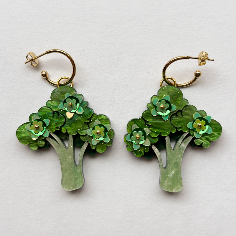 Embellished Broccoli Statement Dangle Earrings