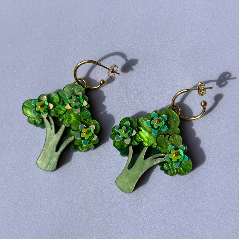 Embellished Broccoli Statement Dangle Earrings