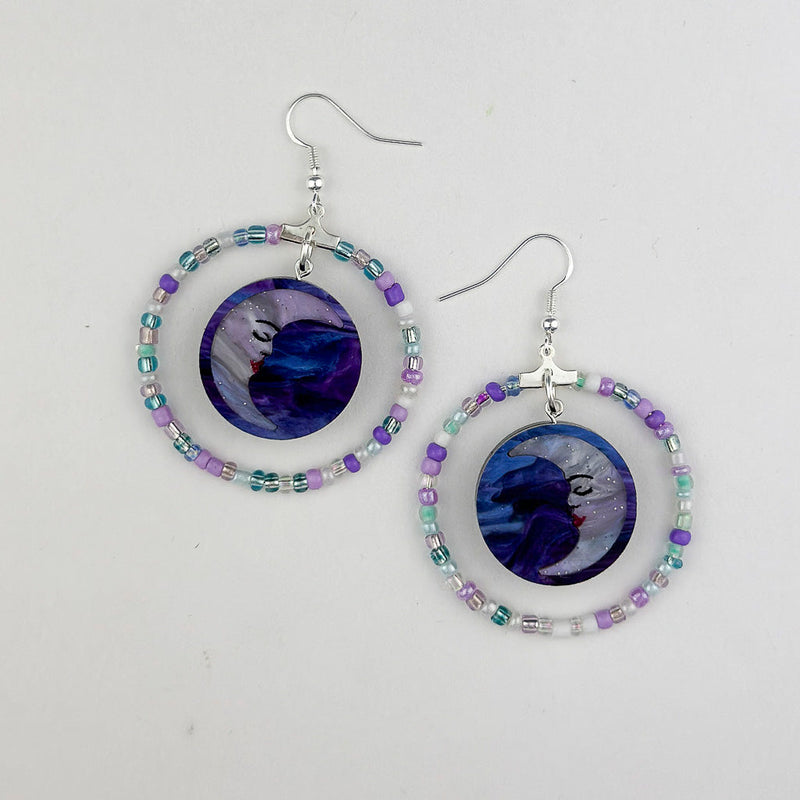 Moon Beaded Hoop Earrings