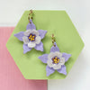 Columbine Flower Statement Dangle Earrings - Lilac