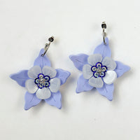 Columbine Flower Statement Dangle Earrings - Cornflower Blue