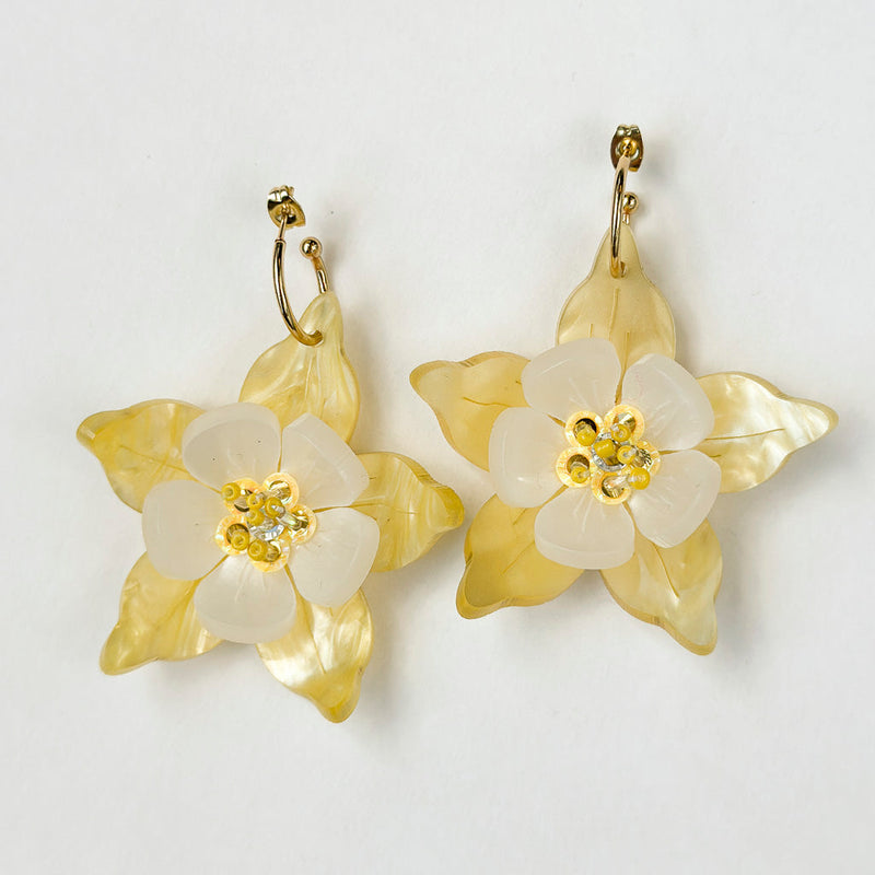 Columbine Flower Statement Dangle Earrings - Yellow