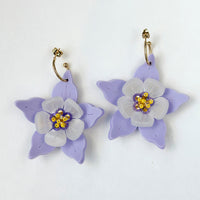 Columbine Flower Statement Dangle Earrings - Lilac