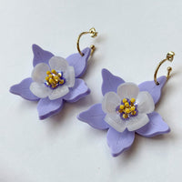 Columbine Flower Statement Dangle Earrings - Lilac