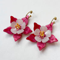 Columbine Flower Statement Dangle Earrings - Fuchsia