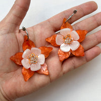 Columbine Flower Statement Dangle Earrings - Orange