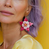 Columbine Flower Statement Dangle Earrings - Fuchsia