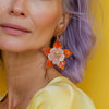 Columbine Flower Statement Dangle Earrings - Orange