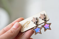 Iridescent Star Dangle Stud Earrings