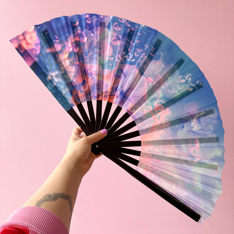 Giant Clacking Hand Fan with Magical Fantasy Sea print (Glows in UV!)