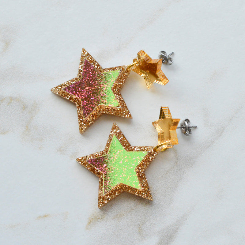 Iridescent & Glitter Star Earrings