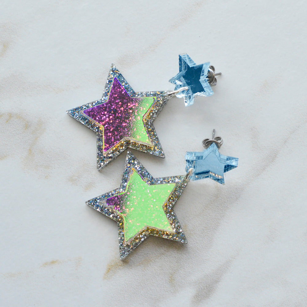 Iridescent & Glitter Star Earrings