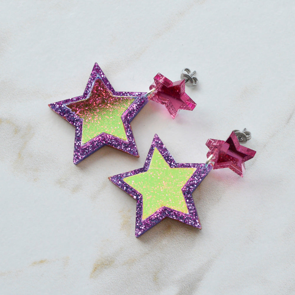 Iridescent & Glitter Star Earrings