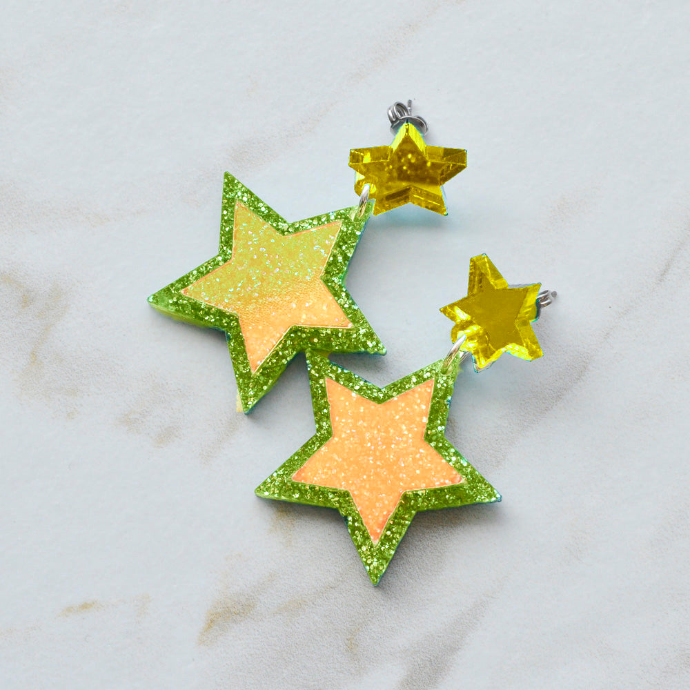 Iridescent & Glitter Star Earrings