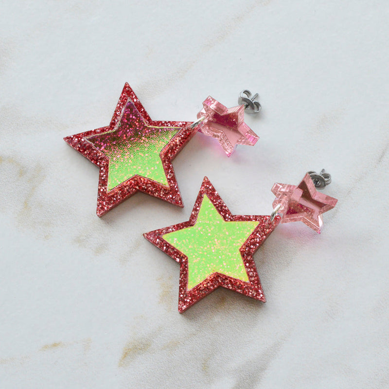 Iridescent & Glitter Star Earrings