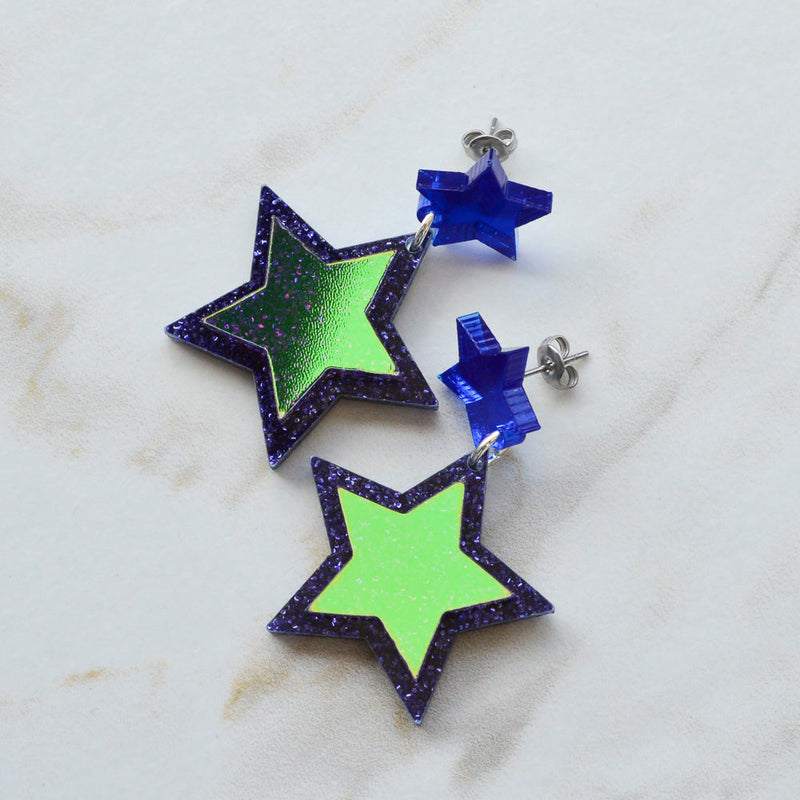 Iridescent & Glitter Star Earrings