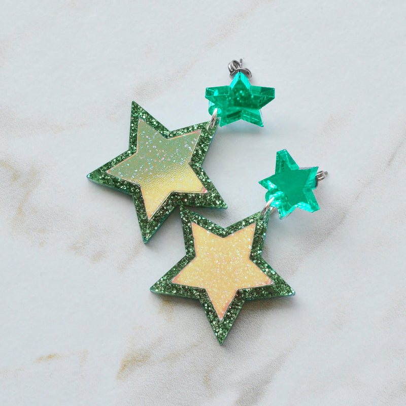 Iridescent & Glitter Star Earrings