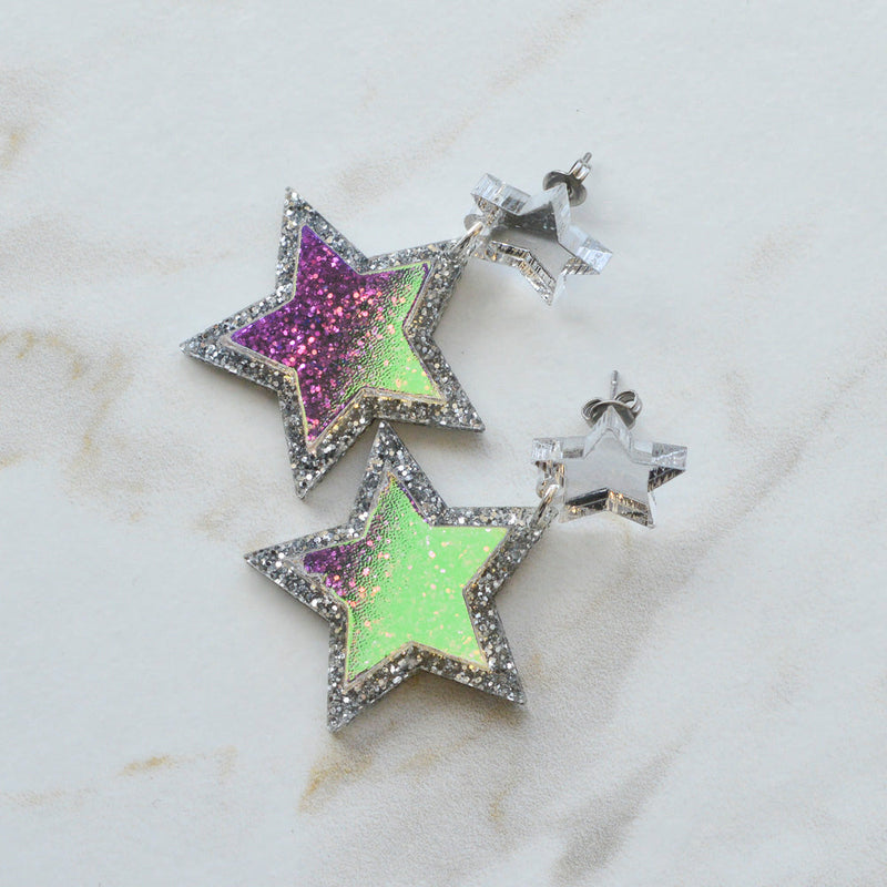 Iridescent & Glitter Star Earrings