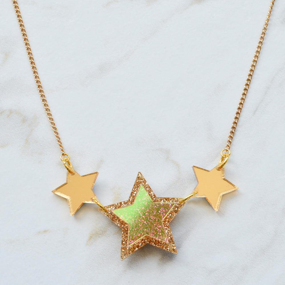 Iridescent & Glitter Star Princess Necklace