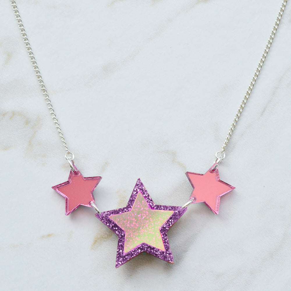 Iridescent & Glitter Star Princess Necklace