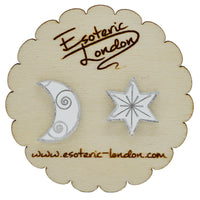 Star and Moon Mirrored Stud Earrings