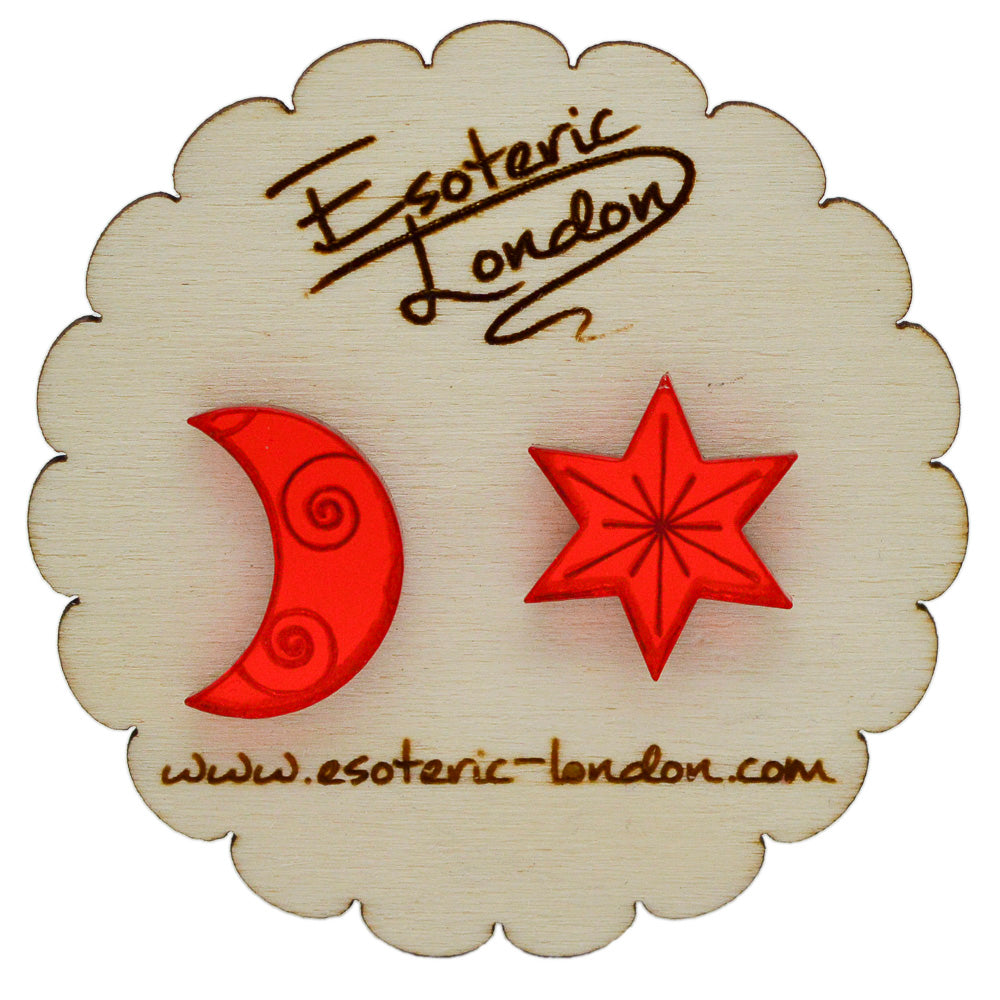 Star and Moon Mirrored Stud Earrings