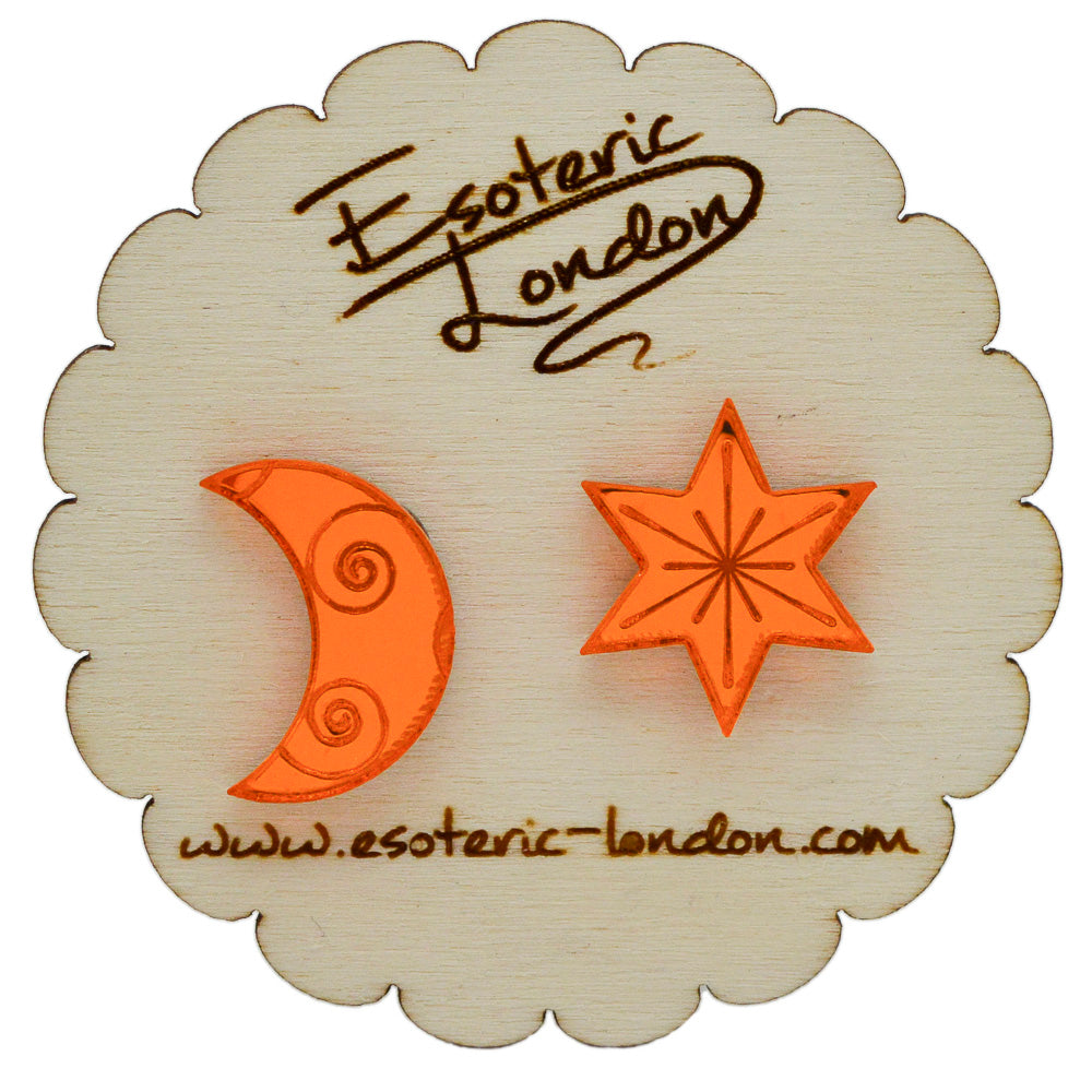 Star and Moon Mirrored Stud Earrings