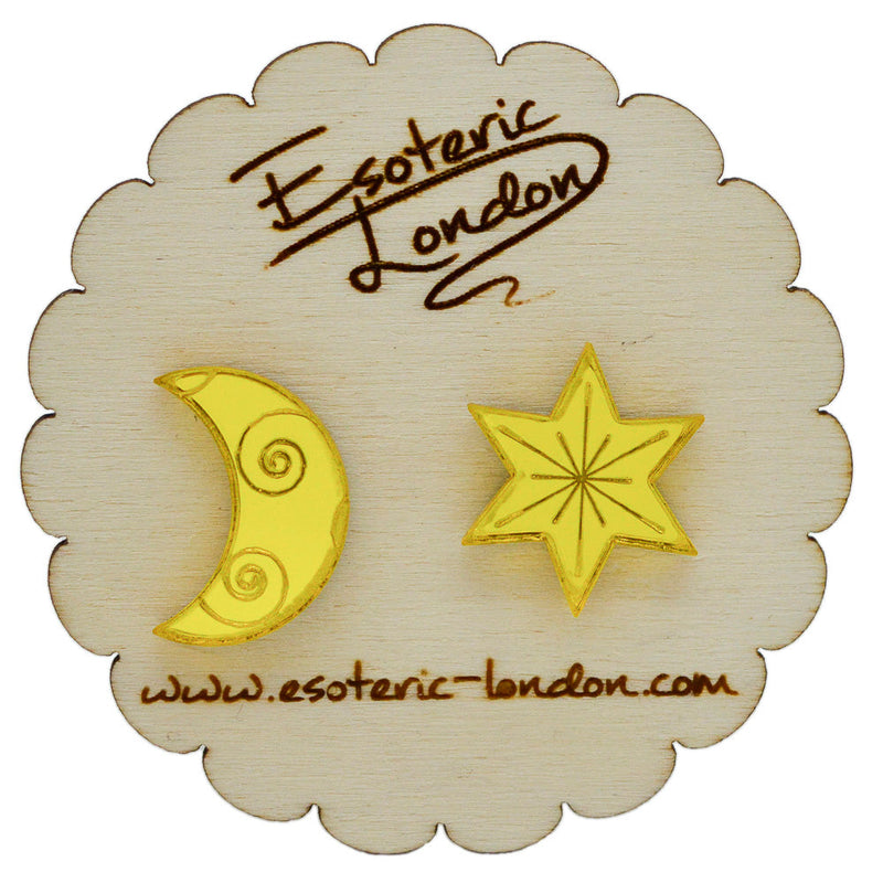 Star and Moon Mirrored Stud Earrings