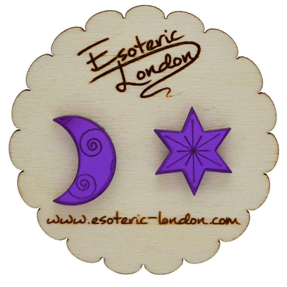 Star and Moon Mirrored Stud Earrings