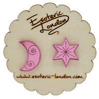 Star and Moon Mirrored Stud Earrings