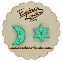 Star and Moon Mirrored Stud Earrings