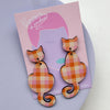 Patterned Wooden Cat Dangle Earrings