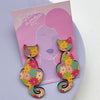 Patterned Wooden Cat Dangle Earrings