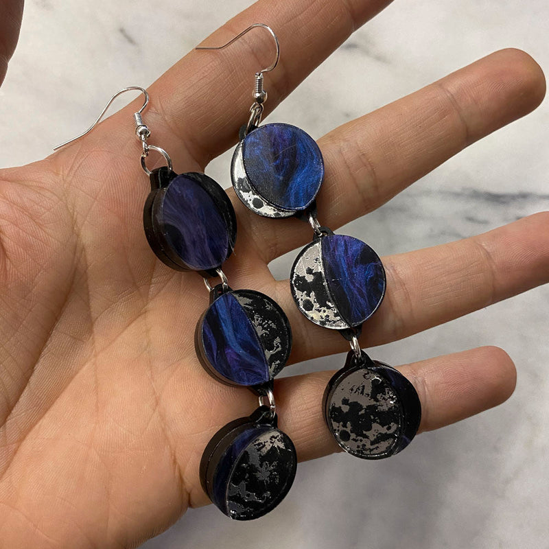 Moon Phase Long Dangle Earrings