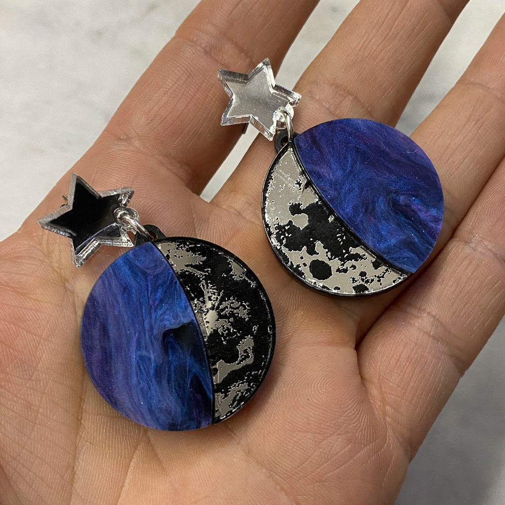 Moon Phase Dangle Stud Earrings