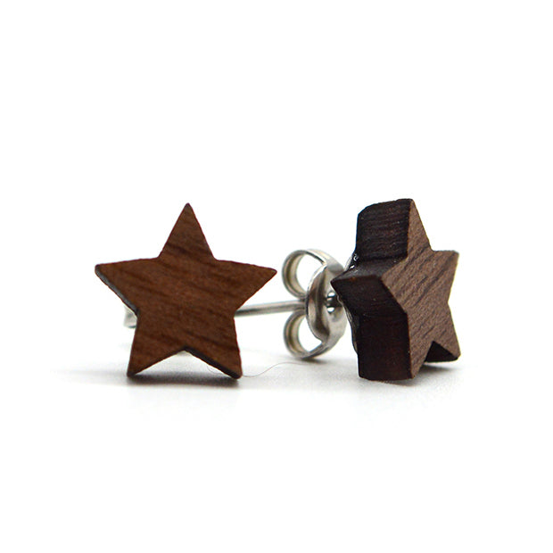 Tiny Wooden Star Stud Earrings