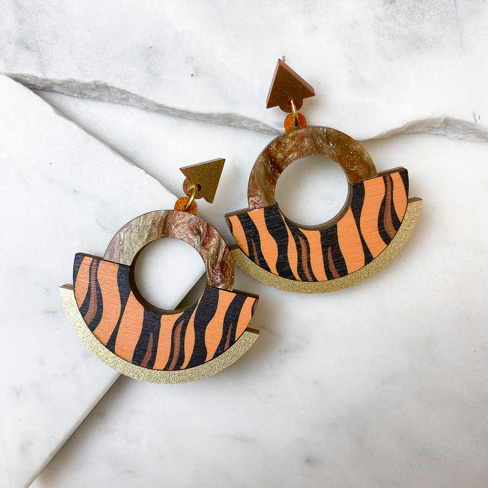 Wild Animal Print Round Statement Fan Earrings