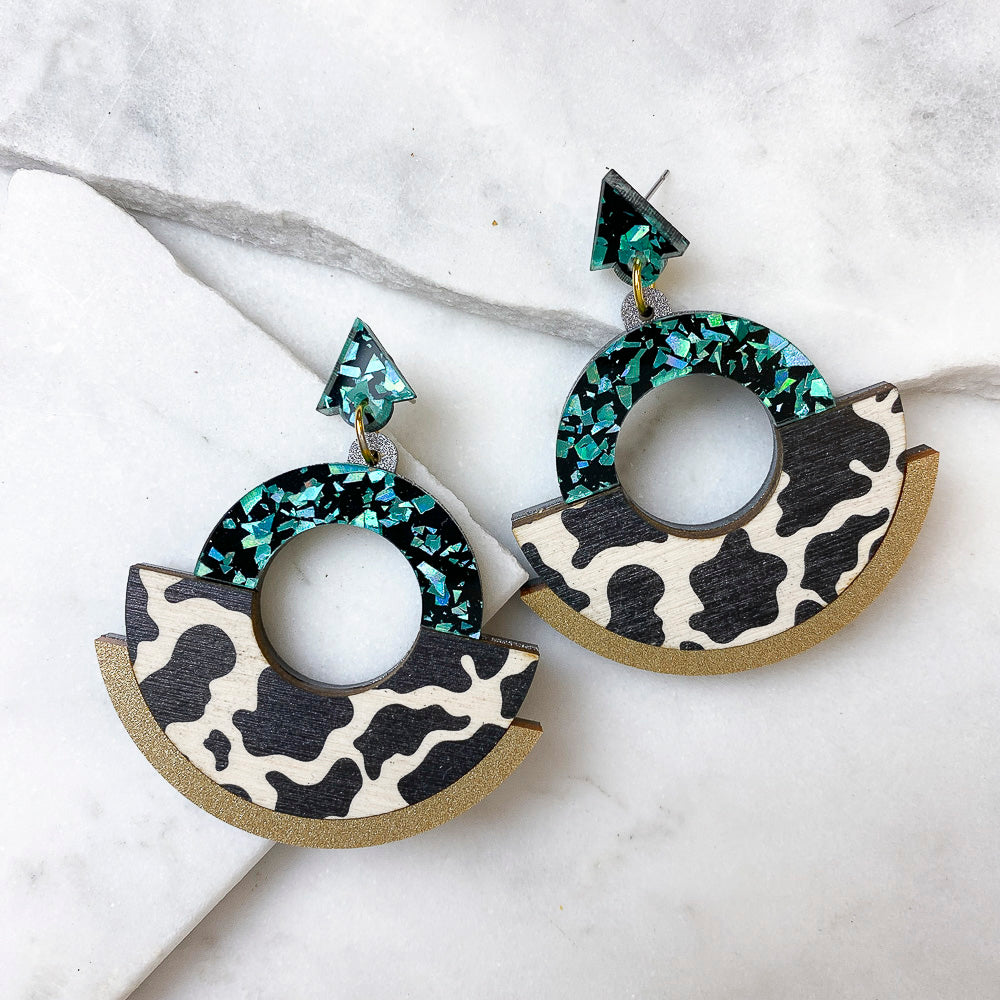 Wild Animal Print Round Statement Fan Earrings