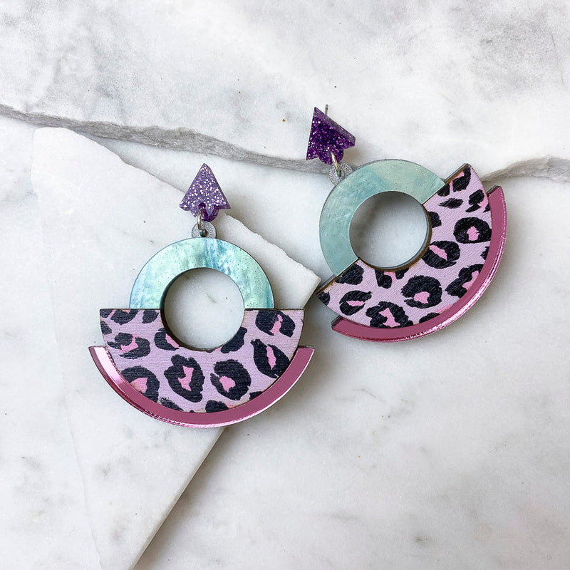 Wild Animal Print Round Statement Fan Earrings