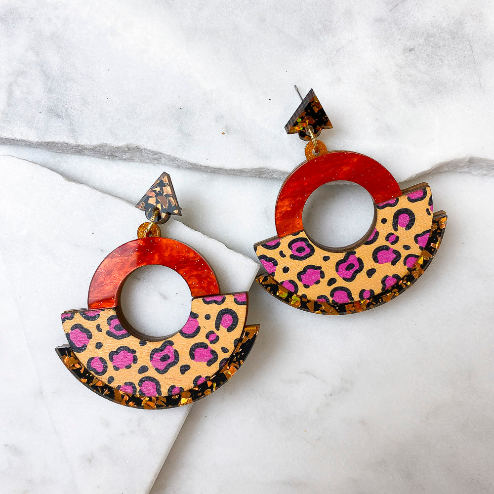 Wild Animal Print Round Statement Fan Earrings