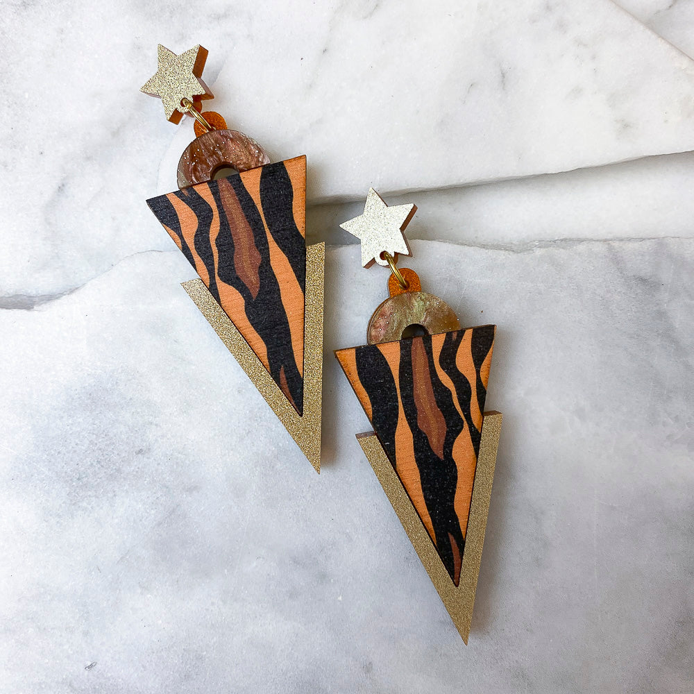 Wild Animal Print Triangle Dangle Studs