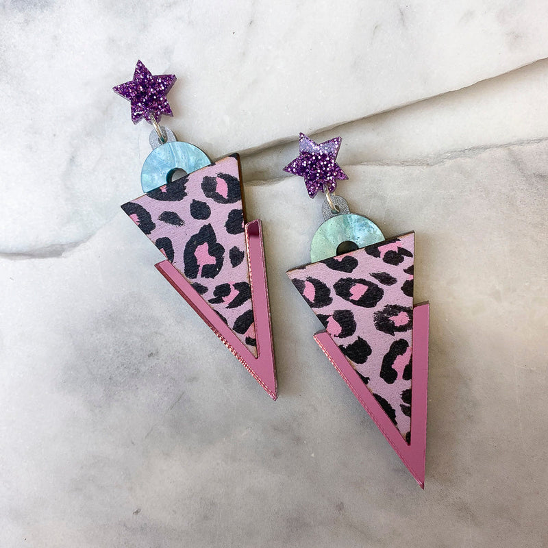 Wild Animal Print Triangle Dangle Studs