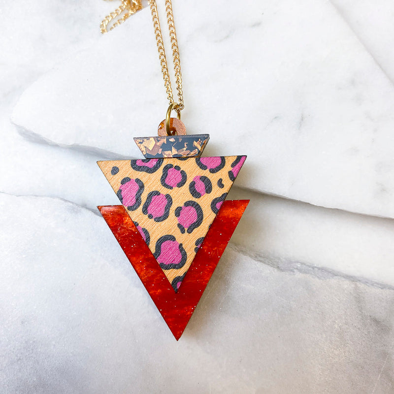 Wild Animal Print Triangle Pendant Necklace