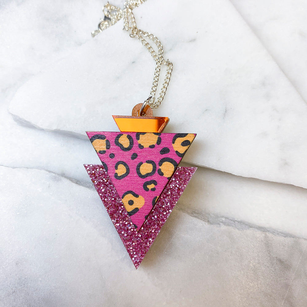 Wild Animal Print Triangle Pendant Necklace