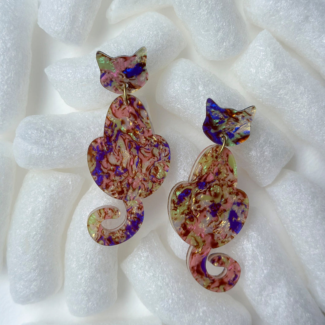 Abalone Cat Dangle Earrings