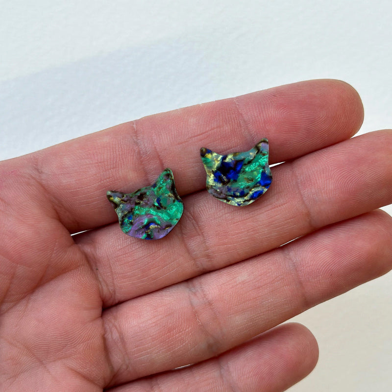 Abalone Cat Stud Earrings