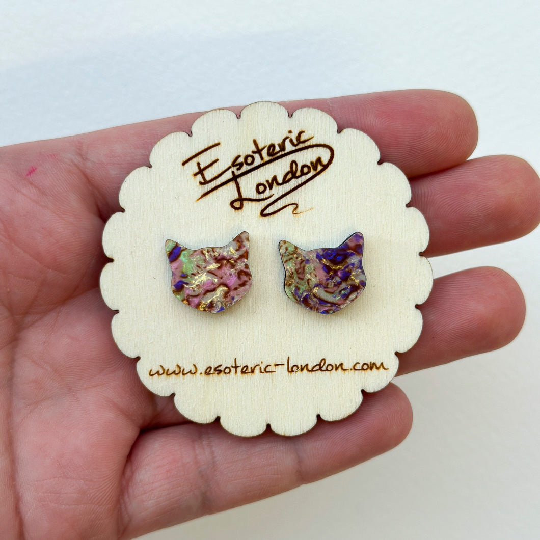 Abalone Cat Stud Earrings