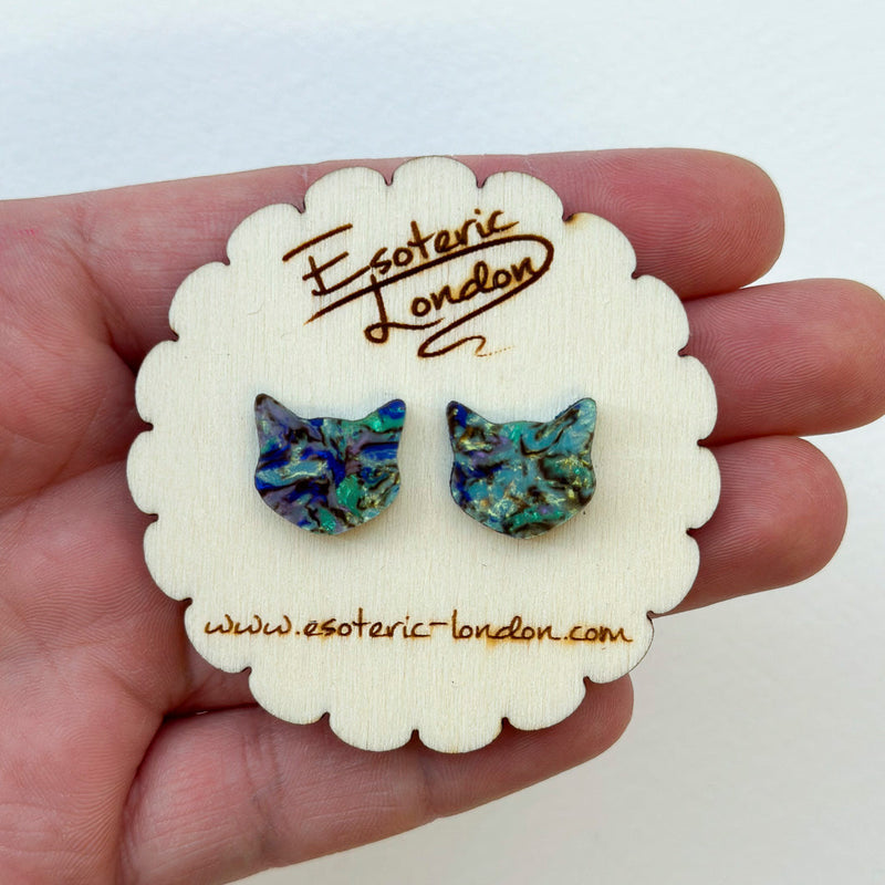 Abalone Cat Stud Earrings